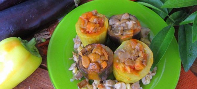Тушеные кабачки и баклажаны фаршированные грибами