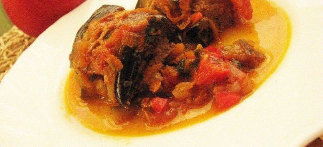 Рулетики из баклажанов с мясом и овощами