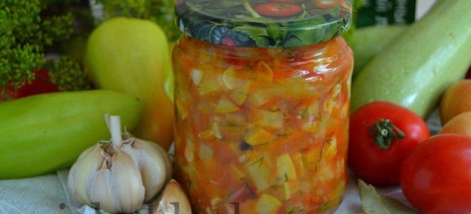 Кабачки со сладким перцем, помидорами и чесноком на зиму